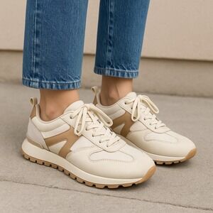 Womens Cream Tan Fashion Sneakers‎ Athletic Shoes Size 8